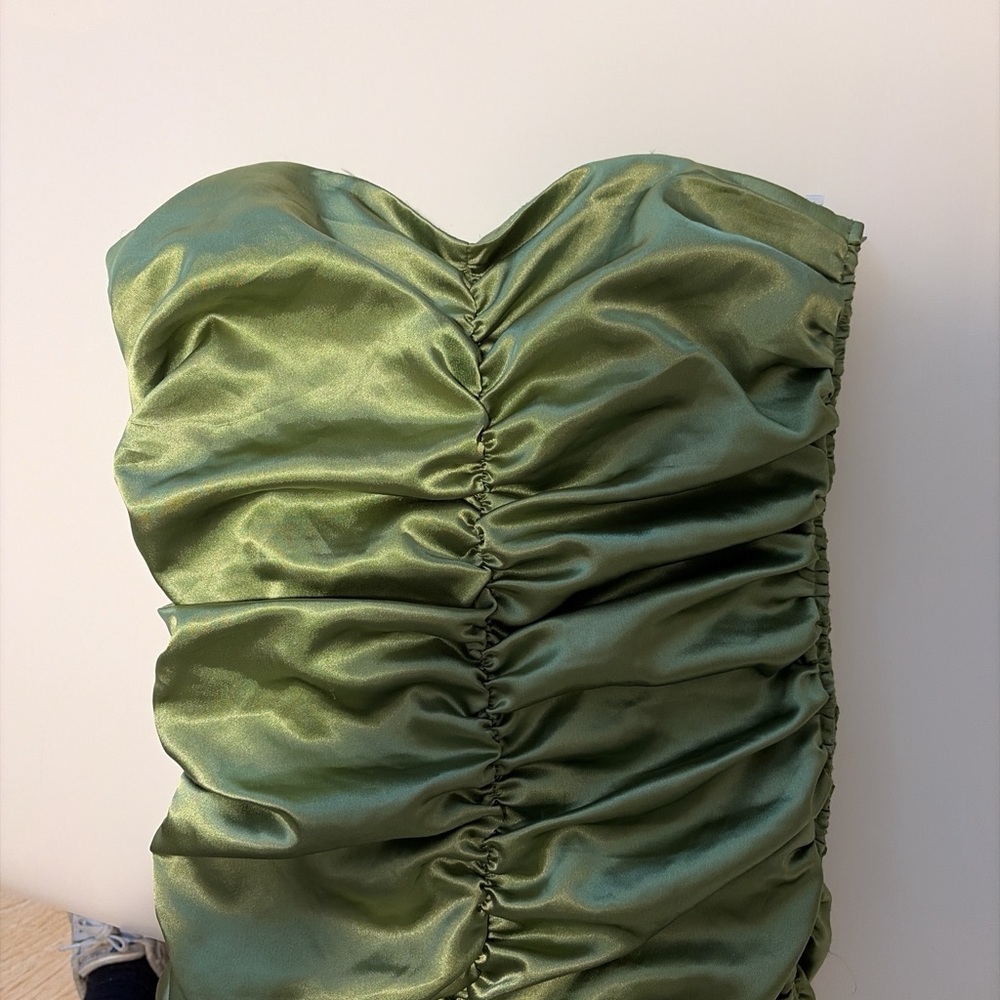 Jessica McClintock Green Satin Midi Dress